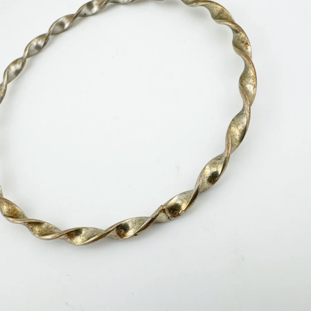 Vintage Twisted Rope Bangle‎ Bracelet Silver Tone Textured Metal